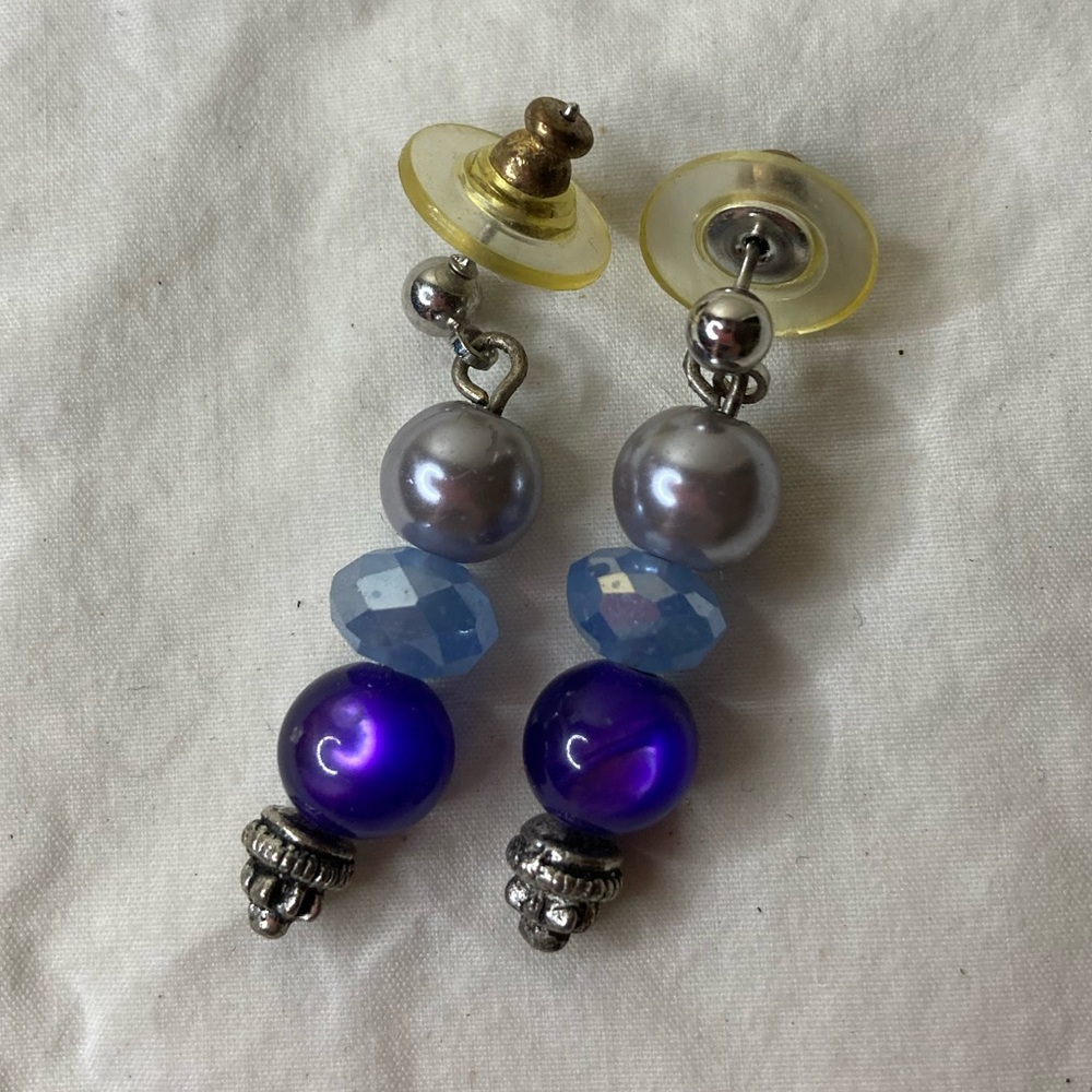 COBALT BLUE BEADS Pierced Earrings Glass Beads Vintage